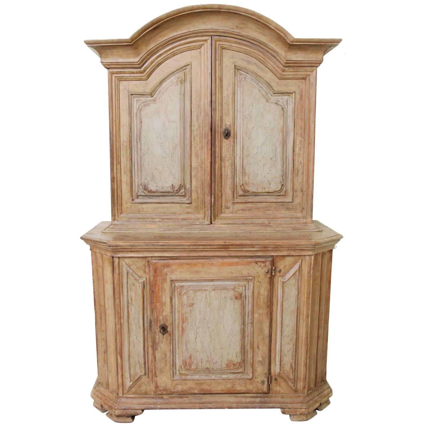 18th Century Swedish Period Baroque Two-Part Cabinet in Original Paint