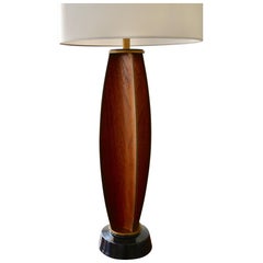 Gerald Thurston Parabolic Walnut and Brass Lightolier Table Lamp, circa 1956