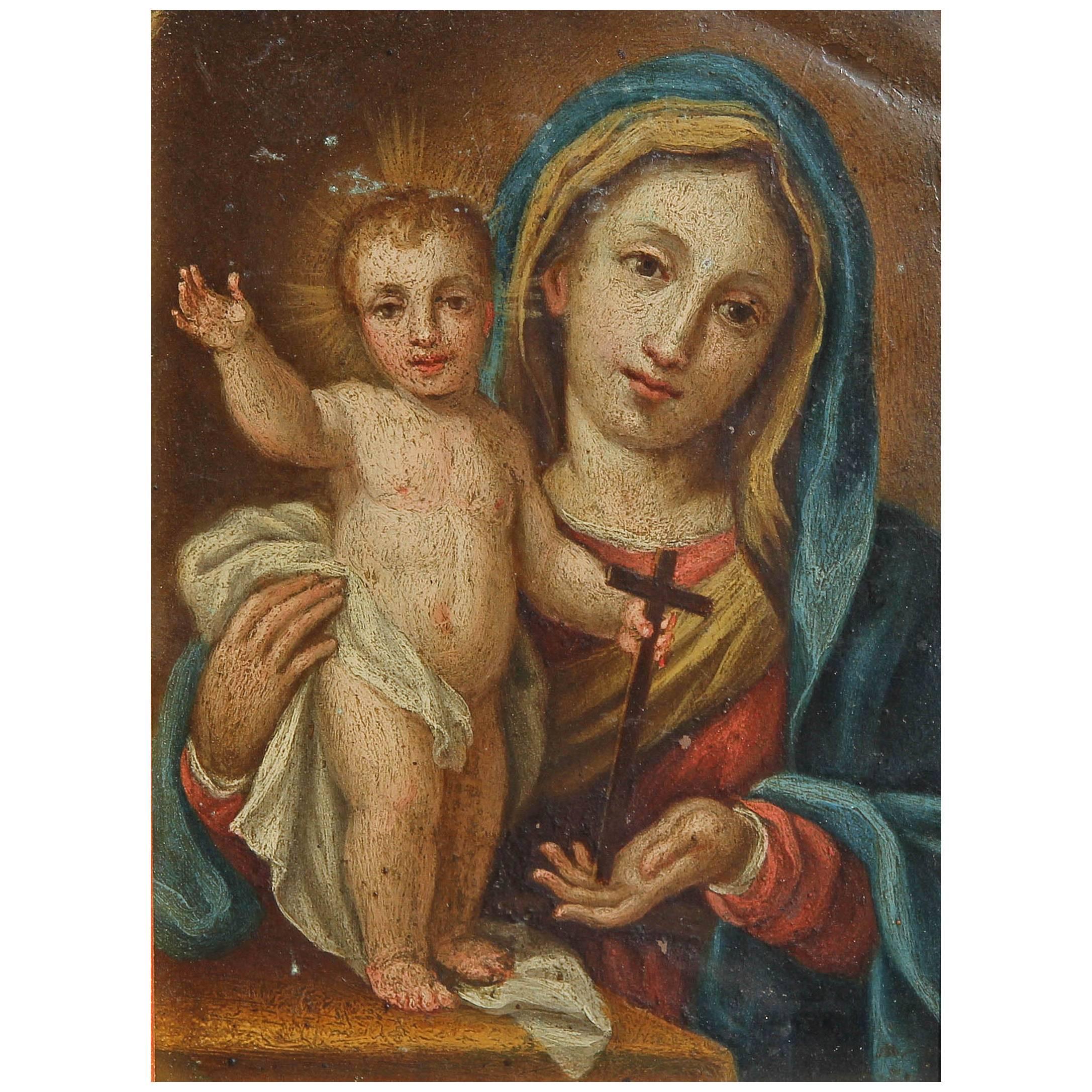 18th Century Oil Painting Madonna and Child 