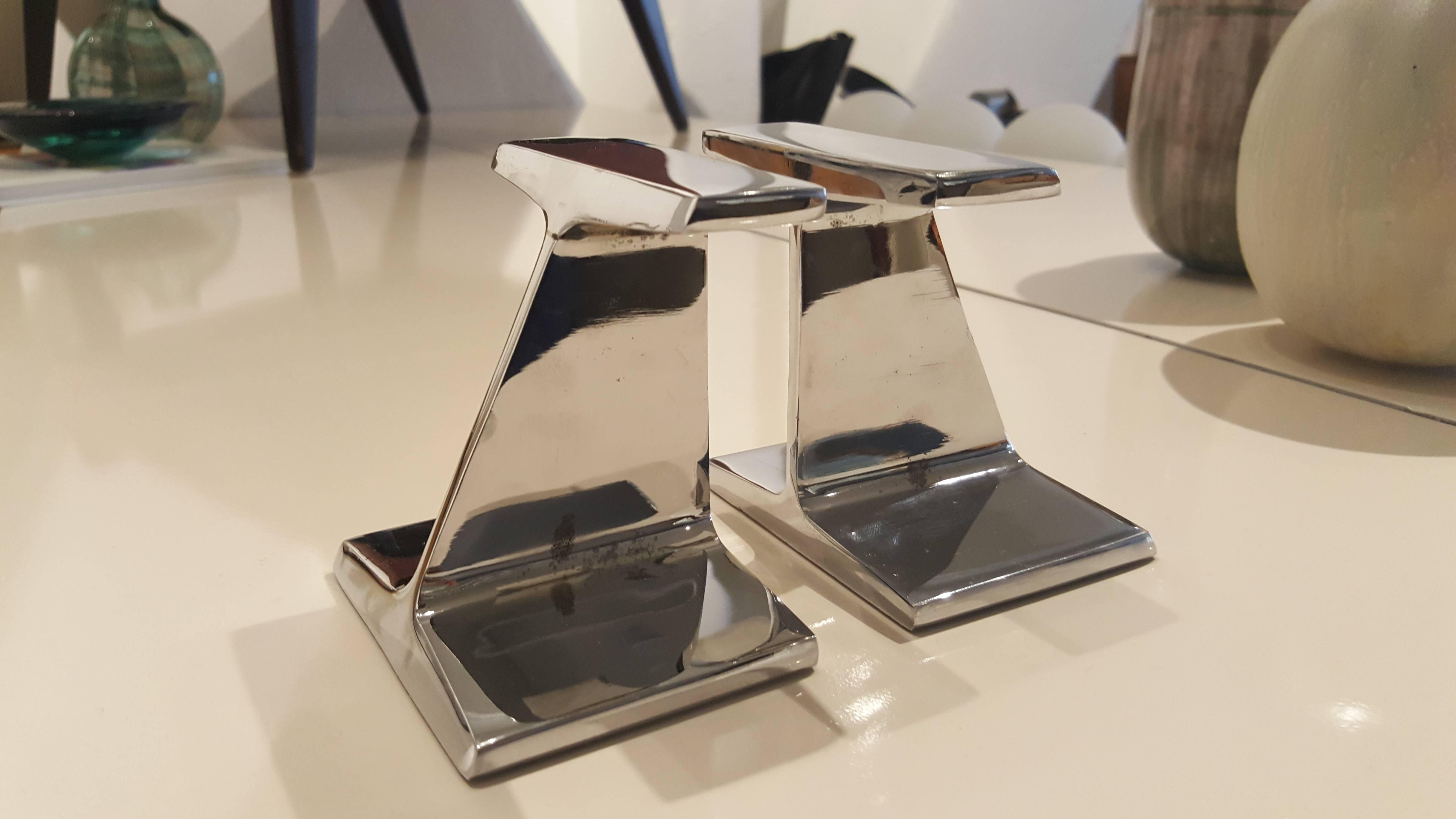 Stunning Chrome-Plated Steel Railroad Tie Bookends, 1970s 3