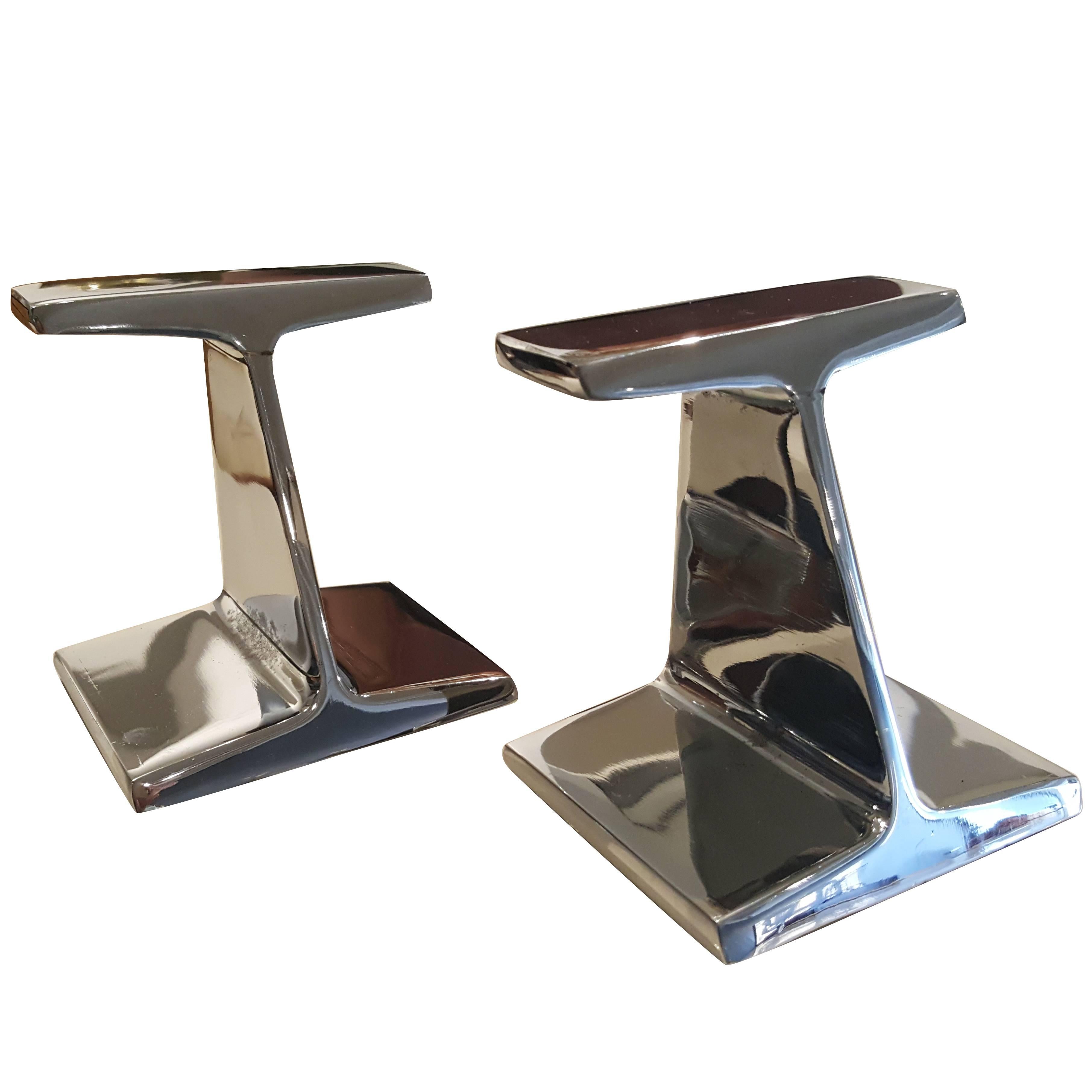 Stunning Chrome-Plated Steel Railroad Tie Bookends, 1970s
