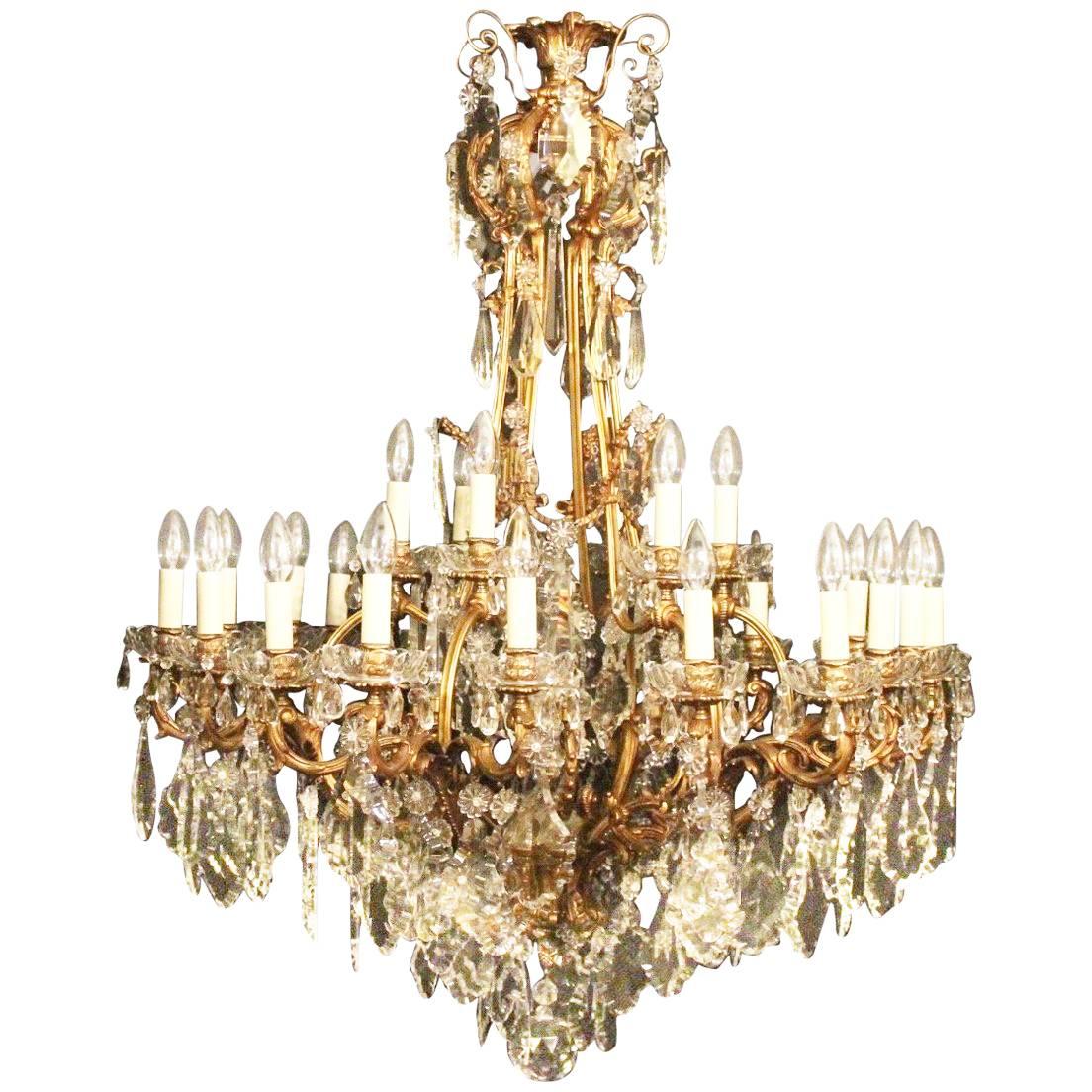 French Large Gilded Bronze and Crystal Twenty-Four-Light Antique Chandelier For Sale