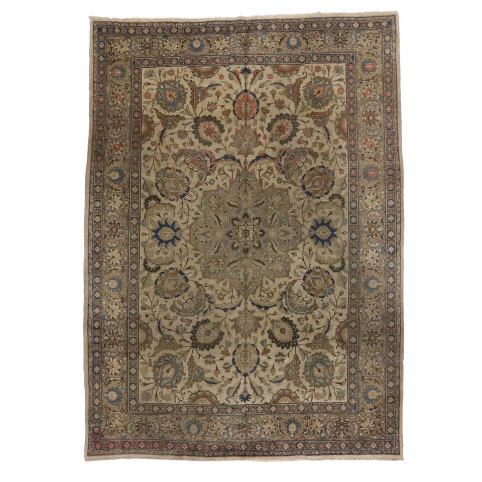 Distressed Antique Persian Tabriz Rug with British Colonial Style For ...