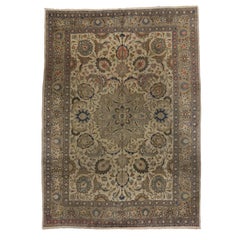 Distressed Antique Persian Tabriz Area Rug with Traditional Style