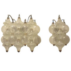 False Pair of 1970s Tulipan Drop Down Blown Glass Wall Sconces by Kalmar Franken