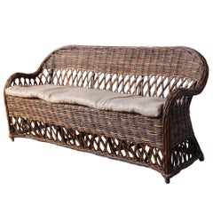 Vintage Organic Bar Harbor Style Rattan and Wicker Sofa