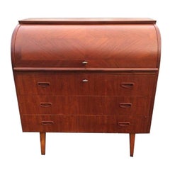 Mid-Century Teak Cylinder Roll Top Desk attributed to Egon Ostergaard