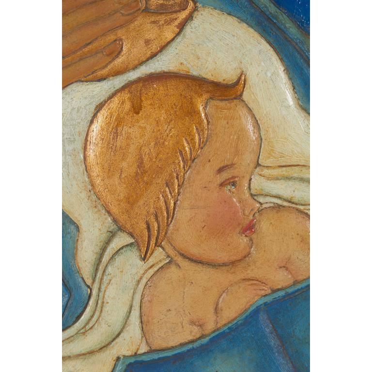 Karoly Fulop, The Baptism, Polychromed Ceramic Panel, circa 1950s In Excellent Condition For Sale In New York, NY