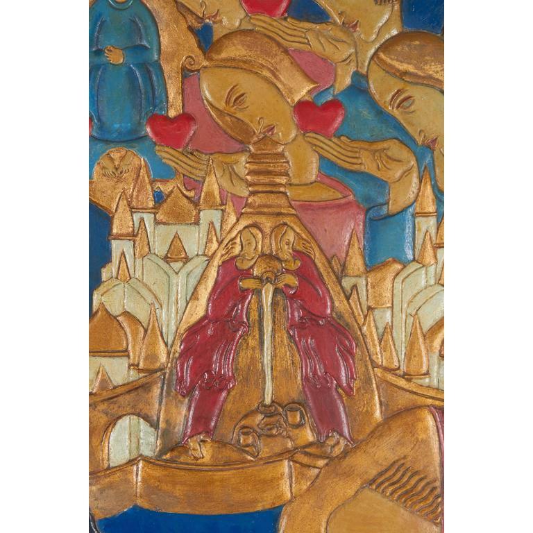 Karoly Fulop, The Baptism, Polychromed Ceramic Panel, circa 1950s For Sale 1