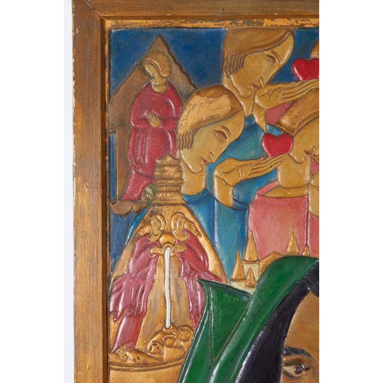 Karoly Fulop, The Baptism, Polychromed Ceramic Panel, circa 1950s For Sale 2