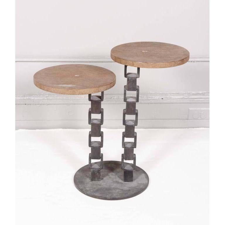 Unknown Modernistic Two-Tier Shagreen Top Table on Chain Link Base, circa 1960s
