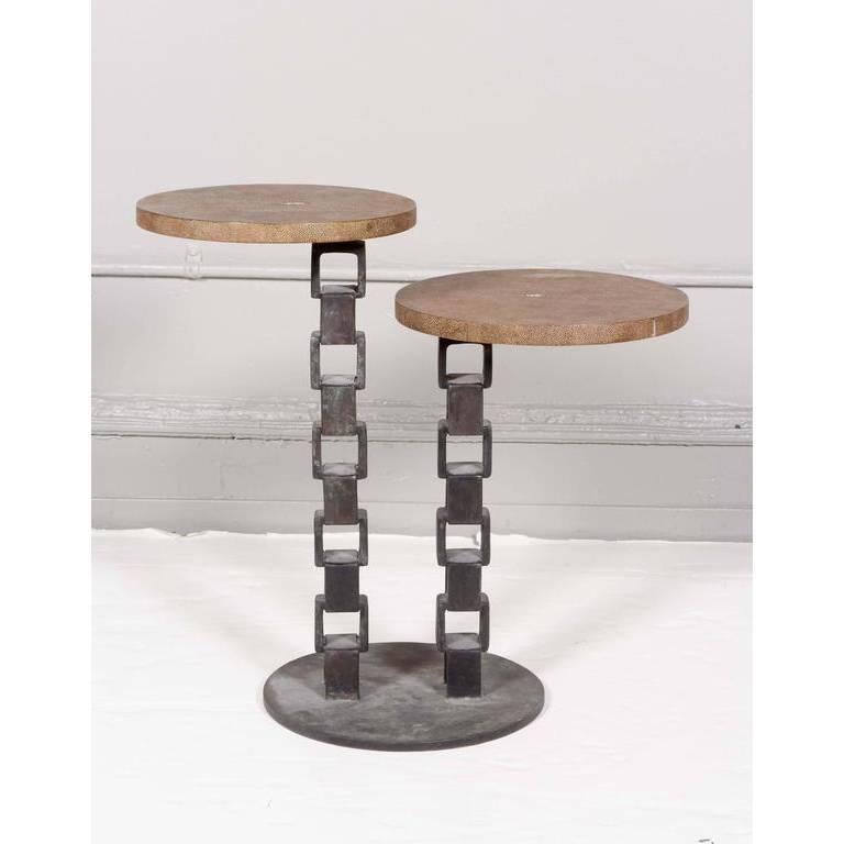 Modernistic Two-Tier Shagreen Top Table on Chain Link Base, circa 1960s 2