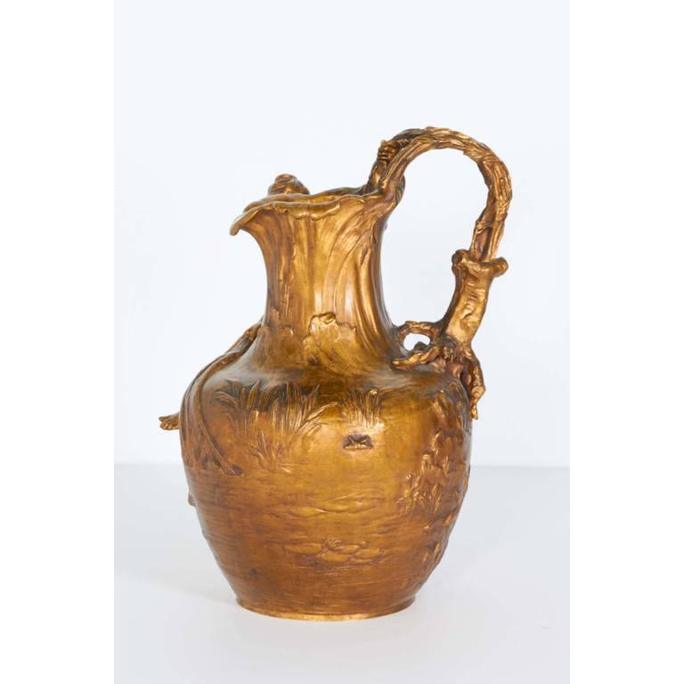 Alexandre Vibert, French Art Nouveau Figural Gilt Bronze Ewer, circa 1900 In Good Condition For Sale In New York, NY