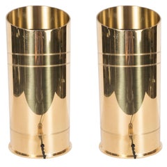 Documented Pair of Karl Springer Bullet Style Uplights in Radiant Brass
