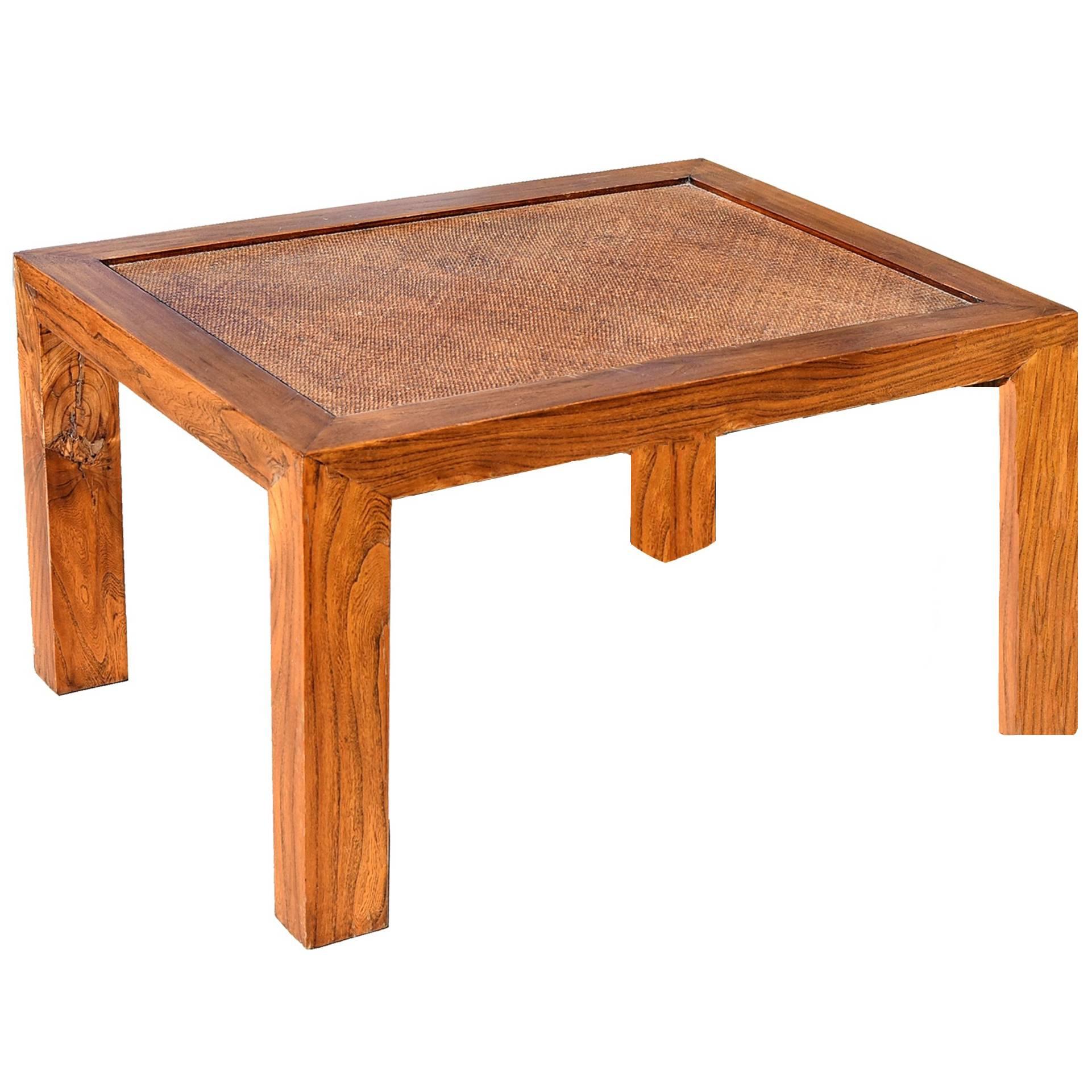 Natural Finish Parsons Table with Rattan Top