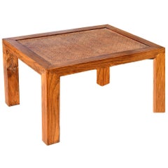 Natural Finish Parsons Table with Rattan Top