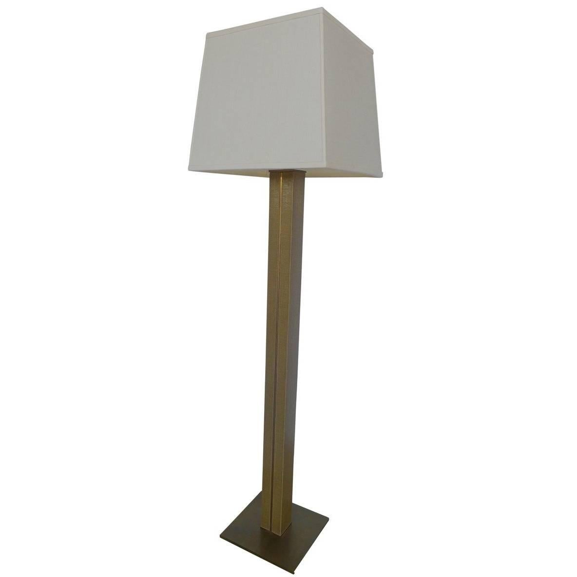 Karl Springer Mid-Century Linen and Brass Floor Lamp For Sale