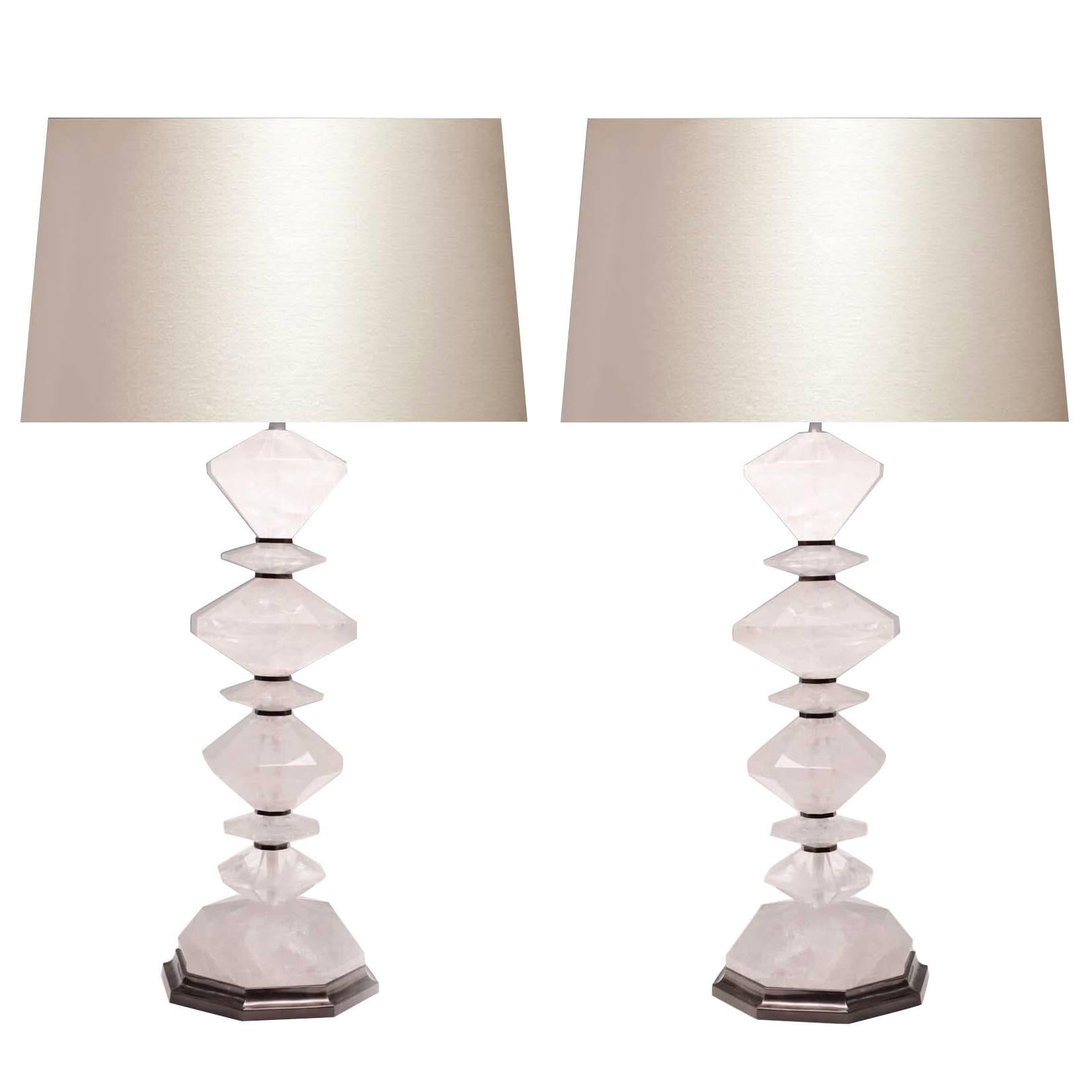 Pair of Diamond Form Rock Crystal Quartz Lamps