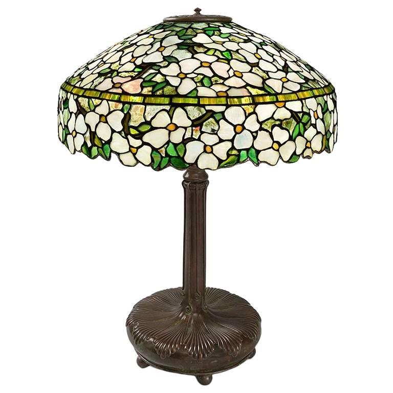 Tiffany Studios New York "Dogwood" Glass and Bronze Table Lamp