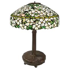 Antique Tiffany Studios New York "Dogwood" Glass and Bronze Table Lamp