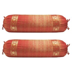 Pair of Large Silk Bolster Pillows Made from Vintage Wedding Silk Saris