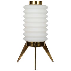1950s Angelo Lelli Glass and Brass Tripod Table Lamp for Arredoluce