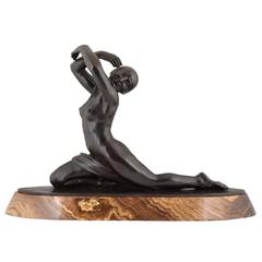 Art Deco Bronze Sculpture of a Nude by Lucien Alliot, 1930, France
