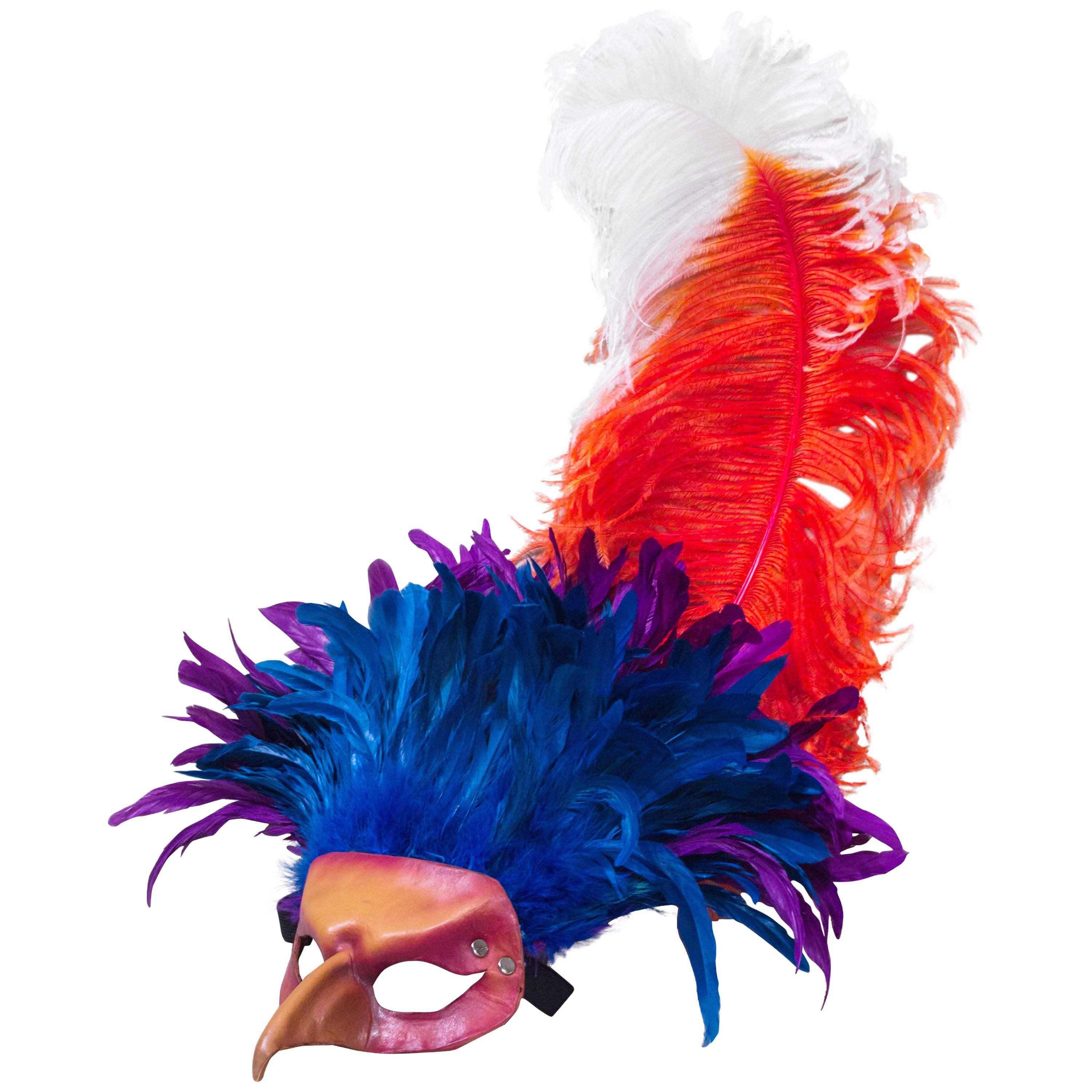 Colorful Feathered Leather Bird Mask