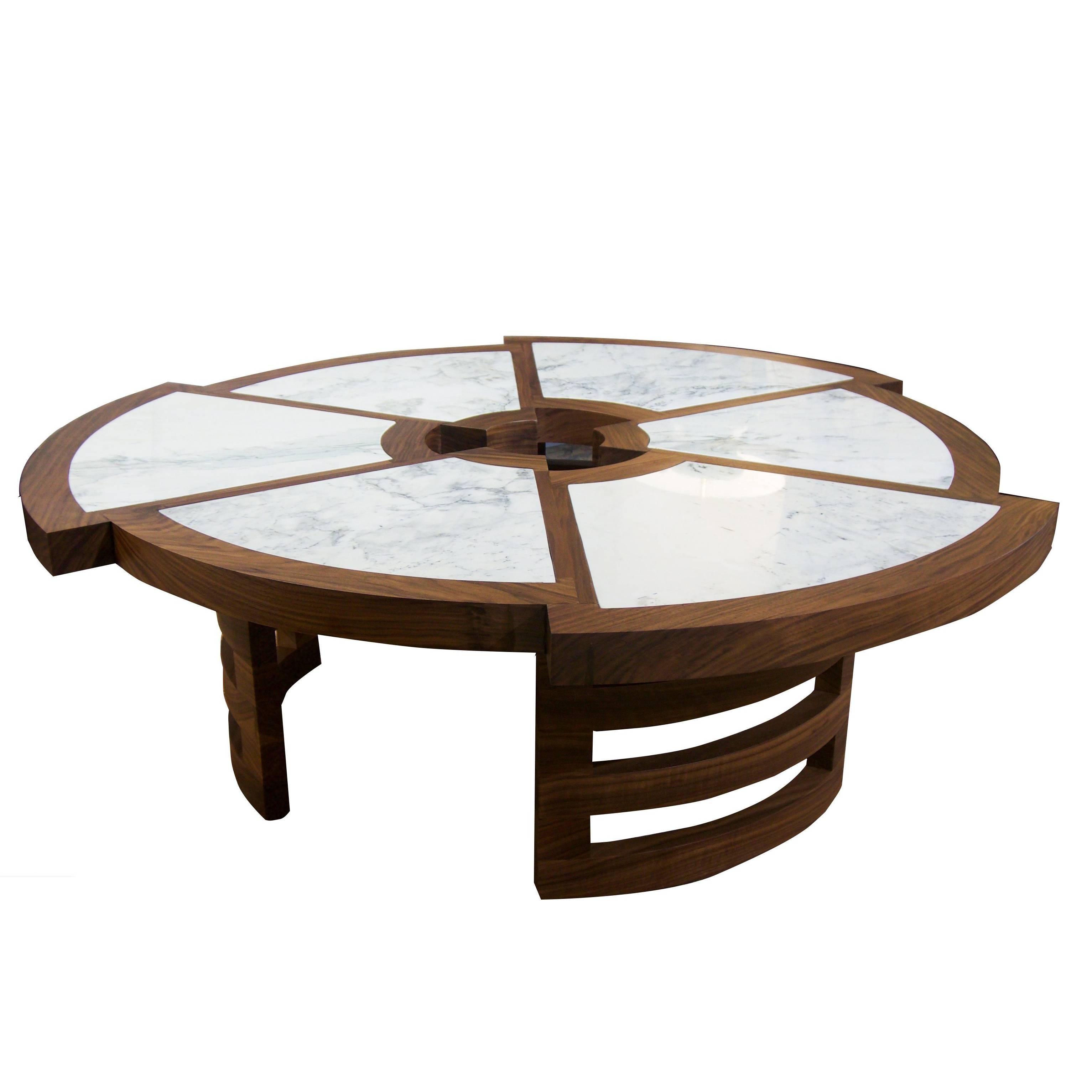 Modern Coffee Table with Walnut and Marble Inlay For Sale