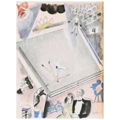 Rare impression Art Déco-Cubiste Olympics « At the Ring » représentant l'arène de boxe