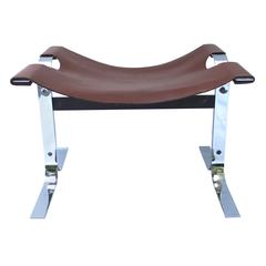 Modern Leather and Steel Sling Stool or Bench 3