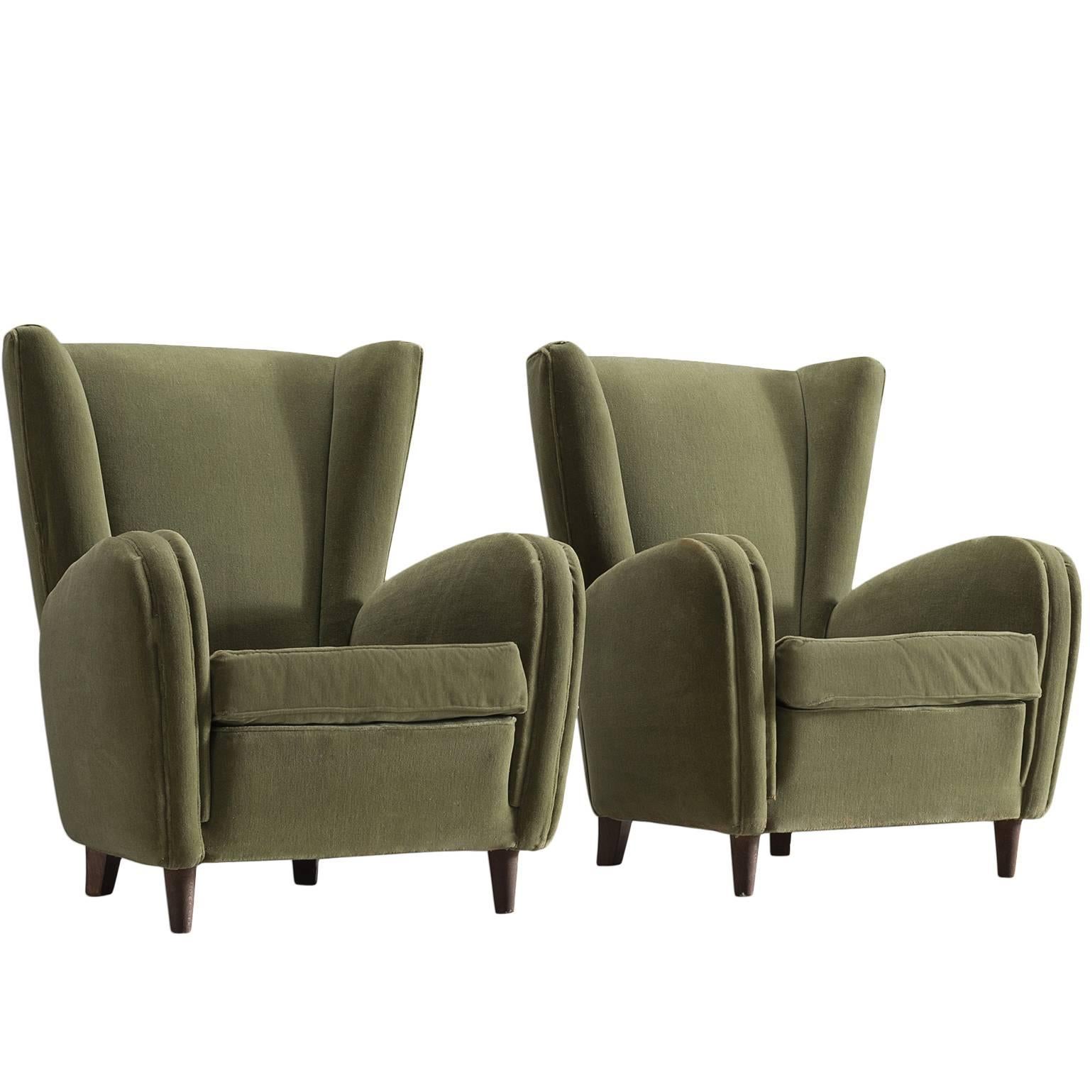 Olive Green Italian Lounge Chairs, 1950s