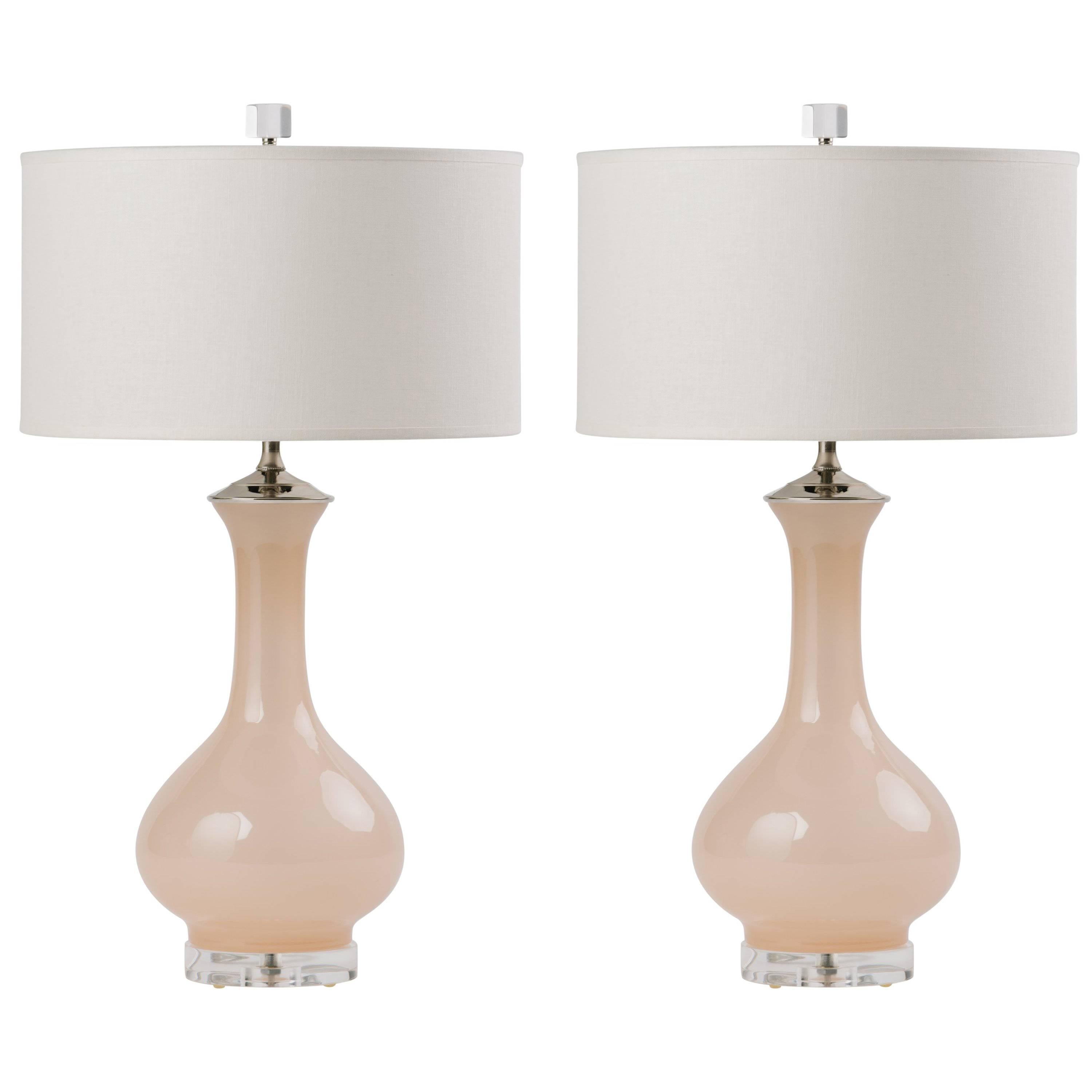 Pair of Elegant Mid Century Pink Murano Glass Lamps