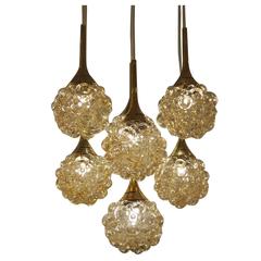 Amber-Tone Bubble Pendant Chandelier with Brass Accents 8