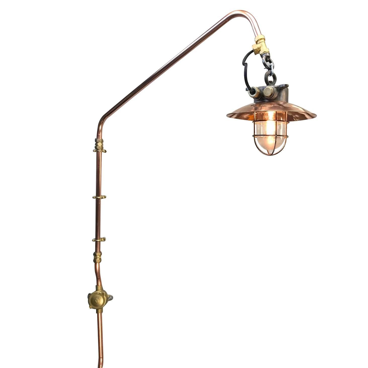 1970s Japanese Copper & Iron Cantilever Wall Light with Brass Fittings & Cage