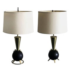 Pair of Rembrandt Orb and Brass Lamps