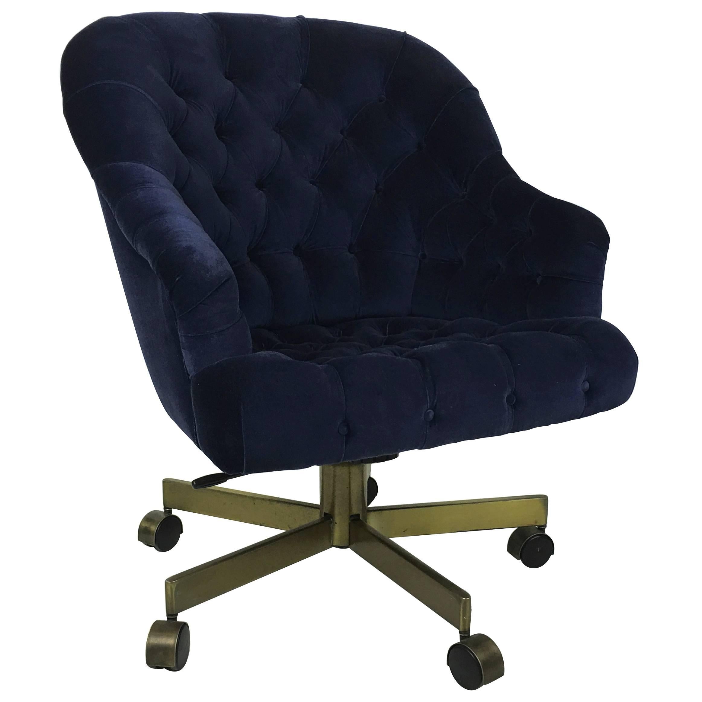 Tufted Velvet Executive Swivel Desk Chair by Edward Wormley for Dunbar
