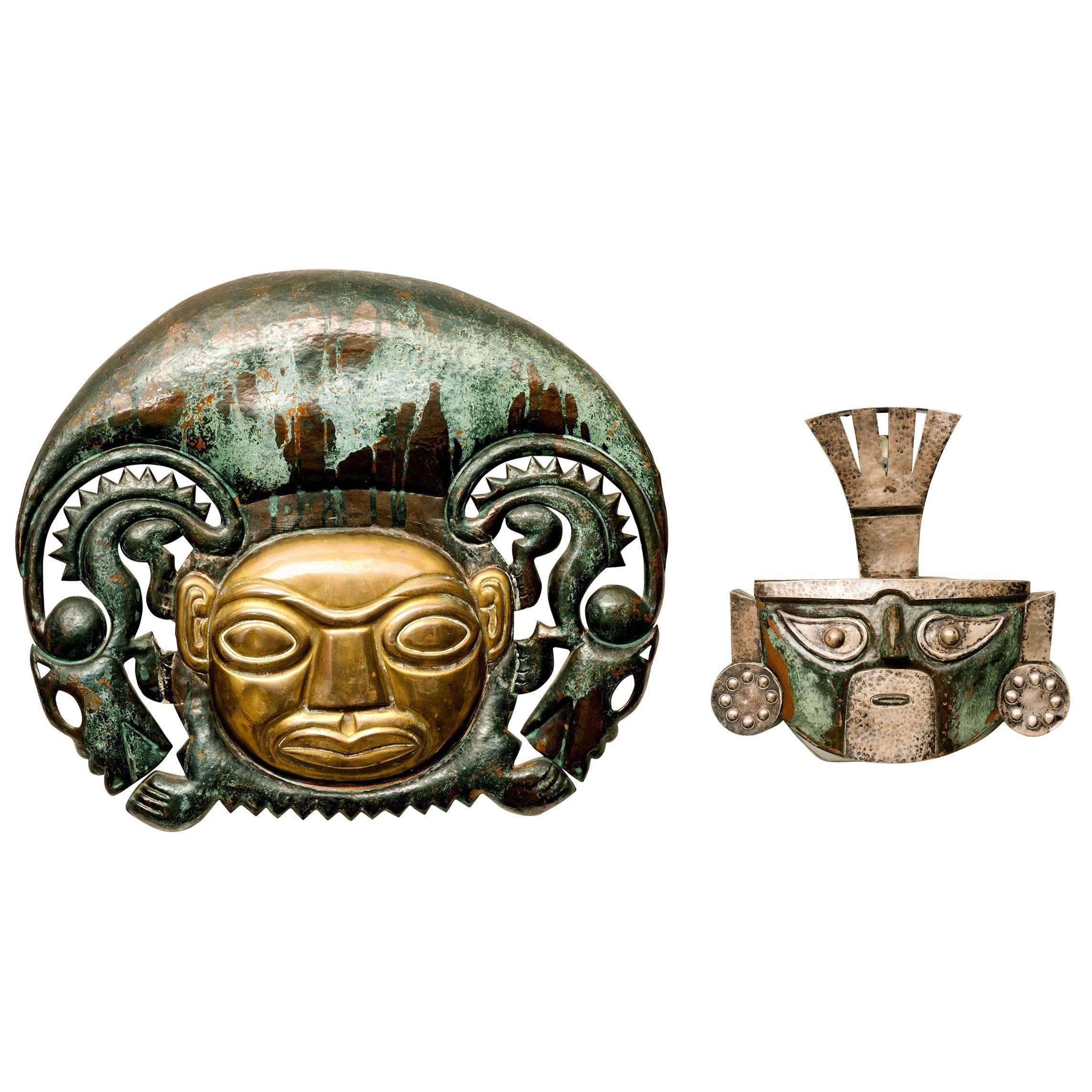 Pair of Peruvian Mask Sculptures Attributed to Graziella Laffi 