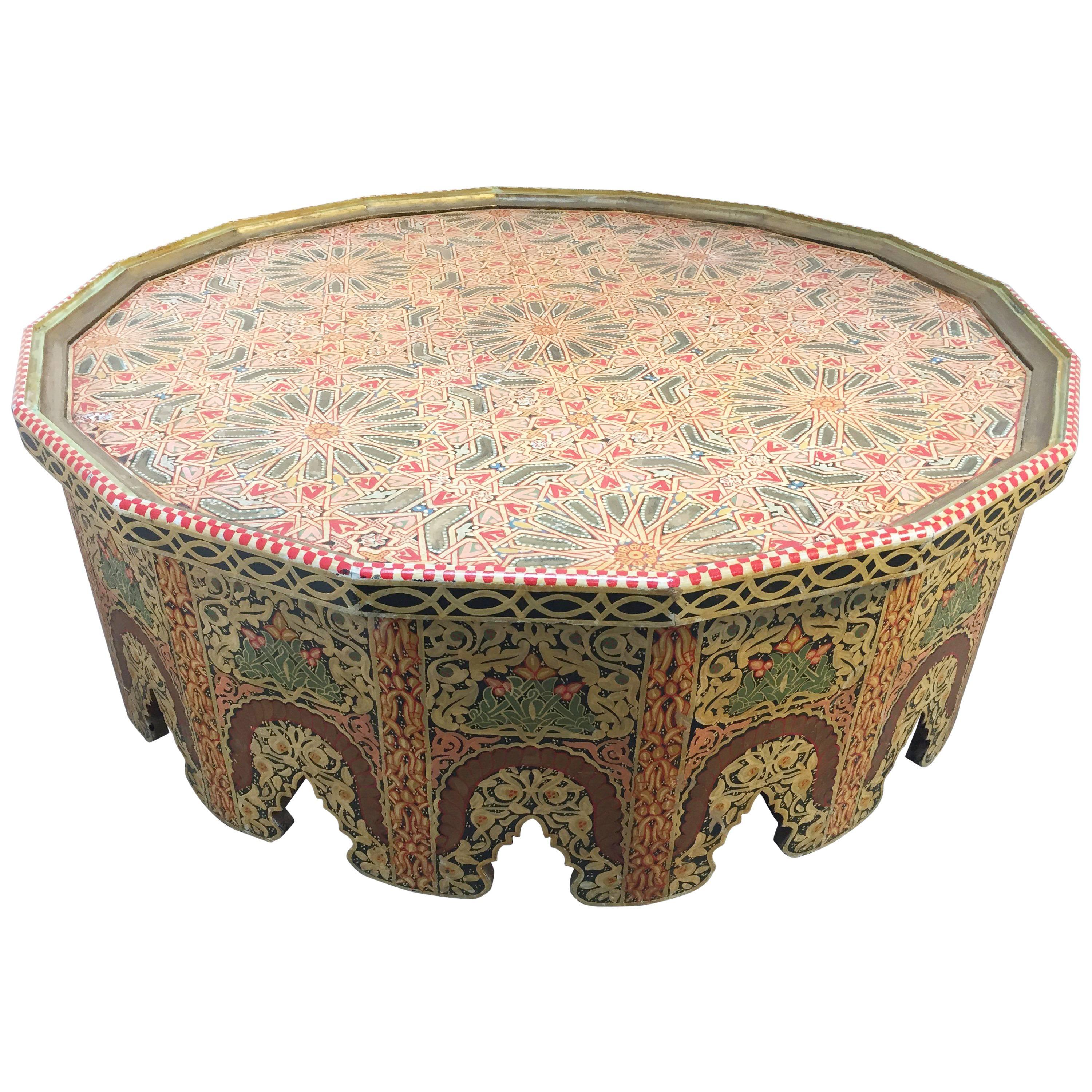 Moorish Moroccan Large Coffee Table Hand-Painted with Polychrome Colors