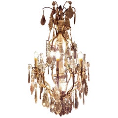 Large French Bronze Cage Chandelier with 12 Lights and Six Pinnacles