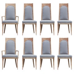 Modern Set of Eight Mastercraft Bleached Burl and Light Grey Dining Chairs