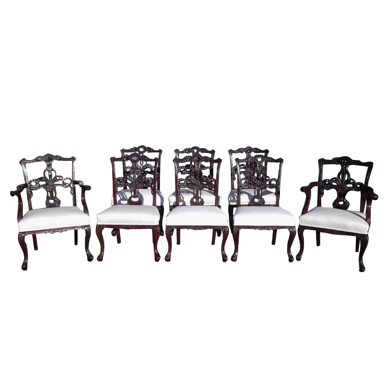 Set of Eight English Chippendale Mahogany Dining Room Chairs, Circa 1760 For Sale