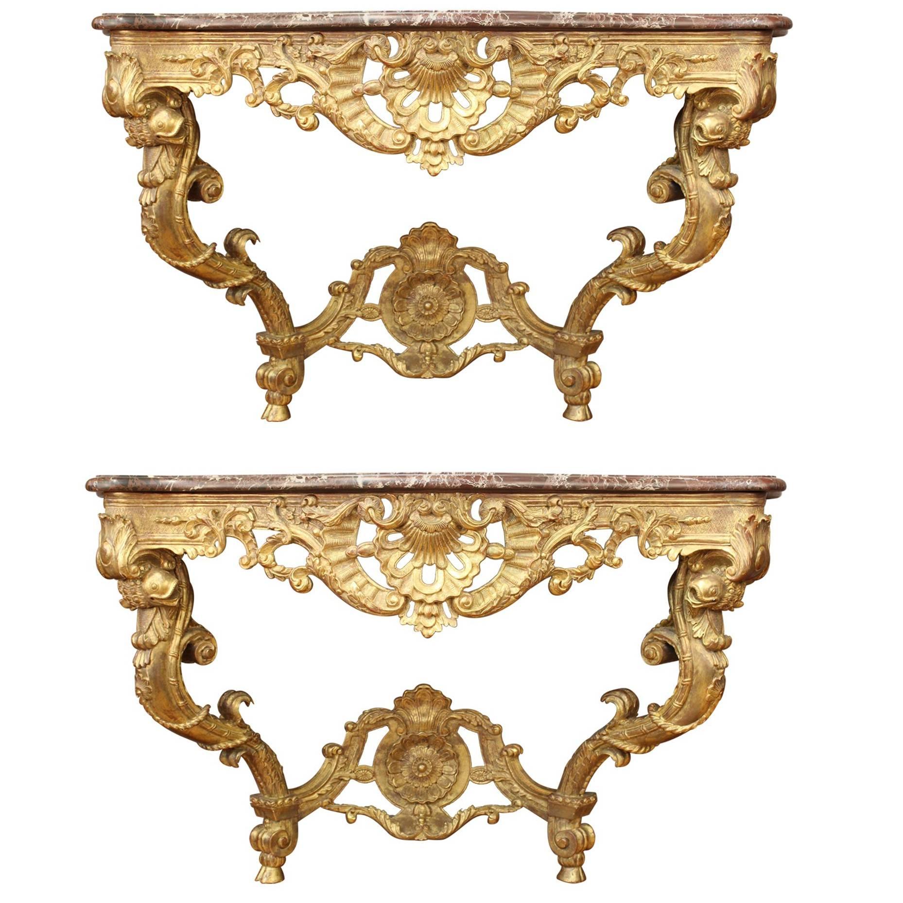 Pair of 19th Century French Rococo Style Consoles, late 19th-early 20th century