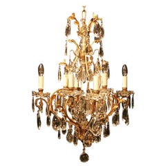 French Gilded and Crystal Nine-Light Birdcage Antique Chandelier