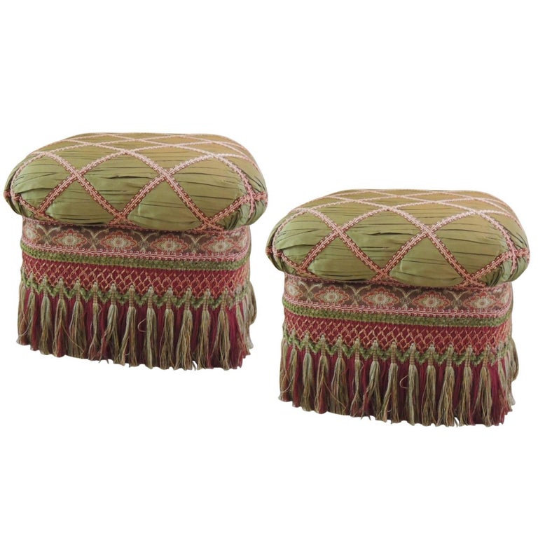 Pair of Vintage Fringe Ottomans with Long Tassels and Trims at 1stDibs