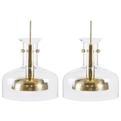 Pair of Pendants in Glass and Brass by Anders Pehrson for Ateljé Lyktan