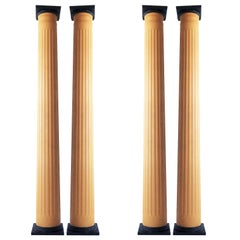 Set of Four Monumental Painted Wood Columns on Bases