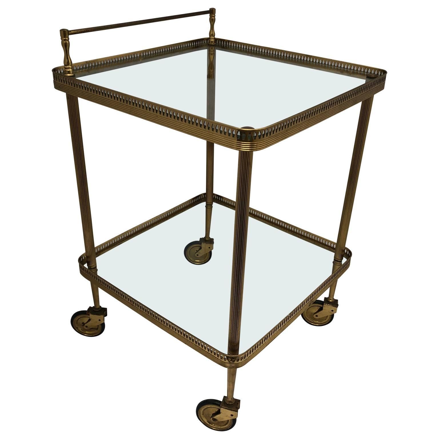 Italian Mid-Century Modern Square Brass Bar Cart