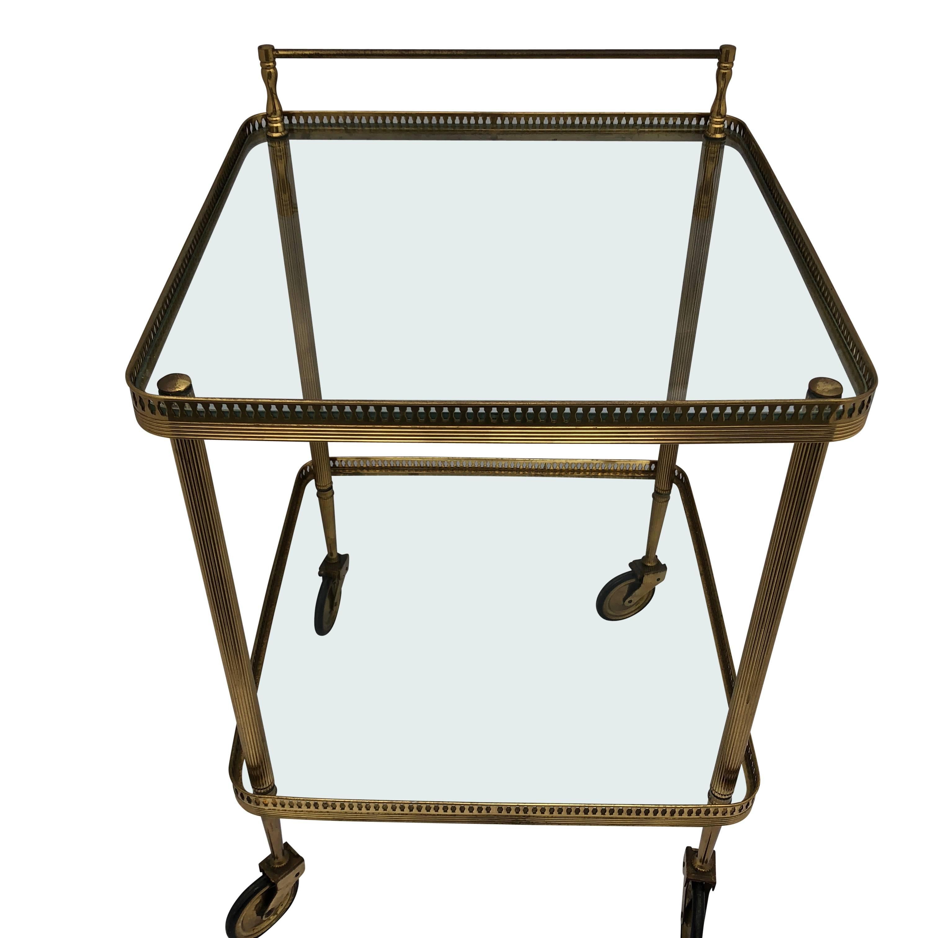 Italian Mid-Century Modern Square Brass Bar Cart 1