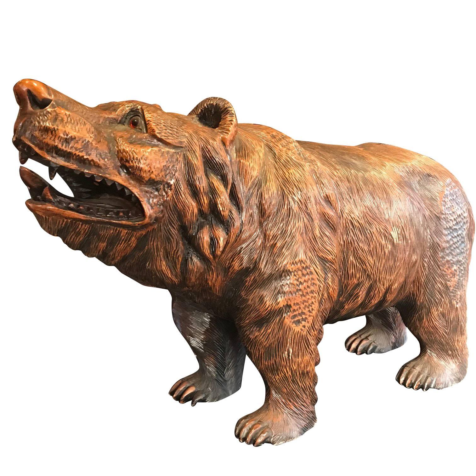 Japanese Huge Old Hand-Carved Wooden Bear, Ainu People